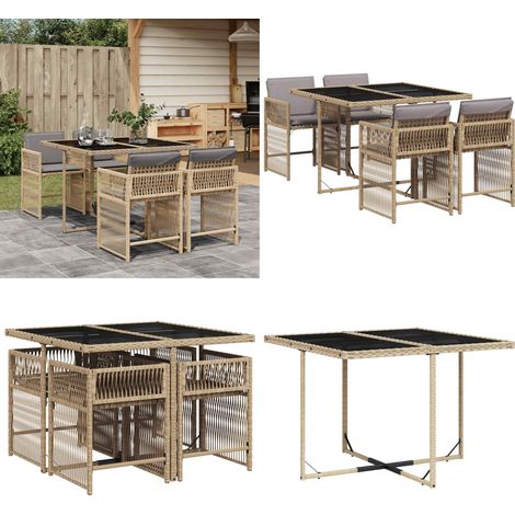 vidaXL 5-tlg. Garten-Essgruppe mit Kissen Beigemischung Poly Rattan (1/5)