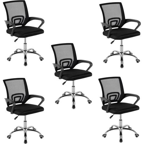 DASCK - Pack de 5 Sillas de Oficina – Sillas Ergonómicas de Malla con Altura Ajustable y Base Cromada