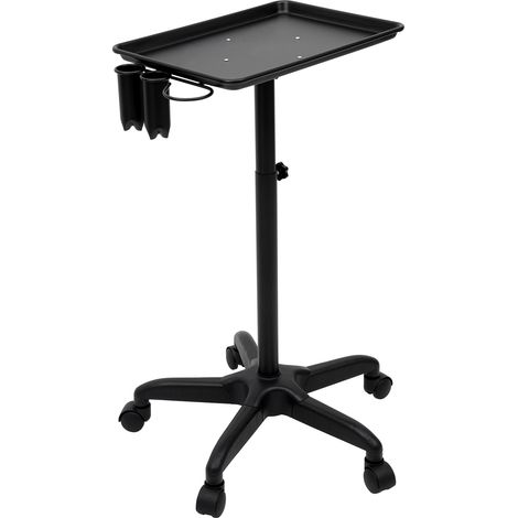 Plateau de salon avec plate-forme de rangement, plateau de tatouage en aluminium avec roulettes, hauteur réglable, plateau de rangement pour équipement de salon et spa, noir (1/5)