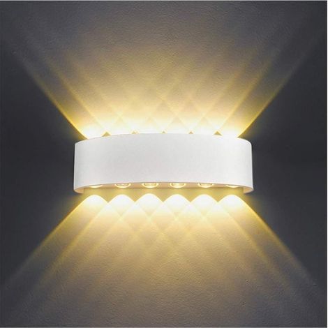 Applique Murale Interieur LED 12W Blanc en Aluminium, Lampe Murale Moderne Up Down Spot Lampe pour Salon Chambre Hall Escalier Pathway,(Blanc Chaud) (1/5)