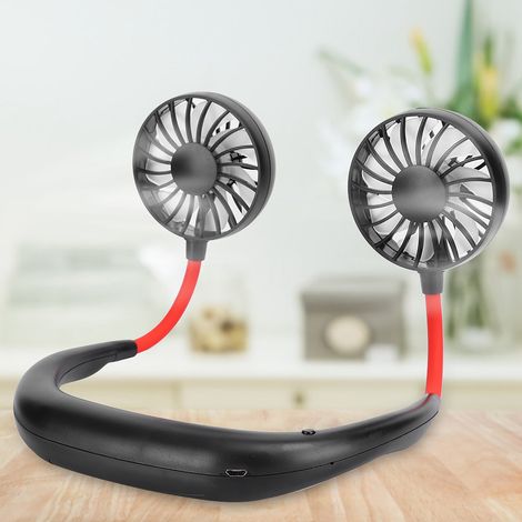 Ventilateur de cou portable mini USB rechargeable 3 vitesses - Noir et rouge (1/5)