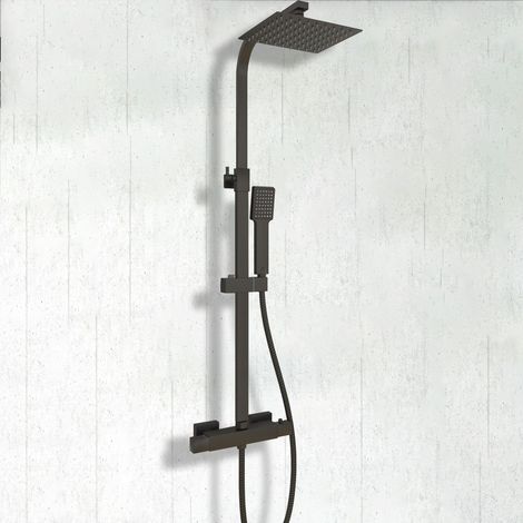Aica Sanitaire – Colonne de douche thermostatique noire – Douche en acier inoxydable – Hauteur réglable 800-1200mm – Système anti-brûlure 38°C (1/5)
