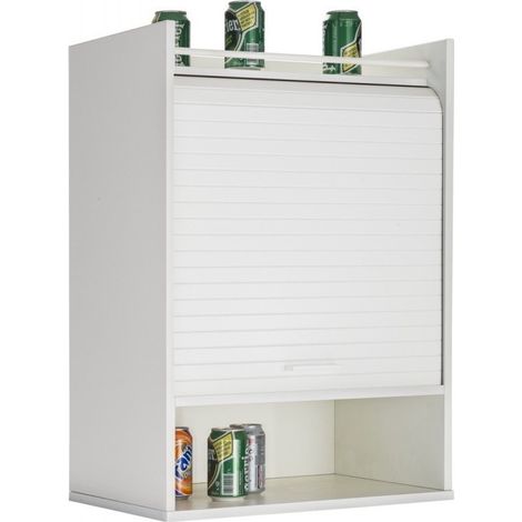 Meuble de rangement haut à rideau 3 niches blanc Lohan (1/2)