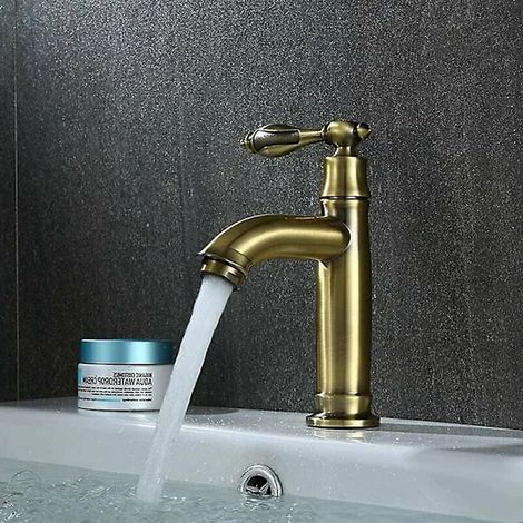 Europäische antike Kupfer-Waschtischarmatur, Retro-Mischbatterie in Bronze-Grün, Einzel-Kaltwasserhahn für Badezimmer (1/4)