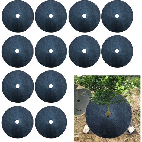 12 Pièces Tapis de Plantes Disque de Paillage Tapis de Paillage en Fibre de Tapis de Désherbage des Plantes Tapis de Protection pour Plantes en Pot Biodégradable Diamètre extérieur 15cm - diam (1/5)