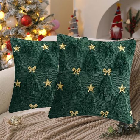 Lot de 2 Housse de Coussin Noel 45x45 cm,Étoile Arbre de Noël Taie d'oreiller en Peluche,Housses Coussin Decoratif en Peluche 3D (1/5)