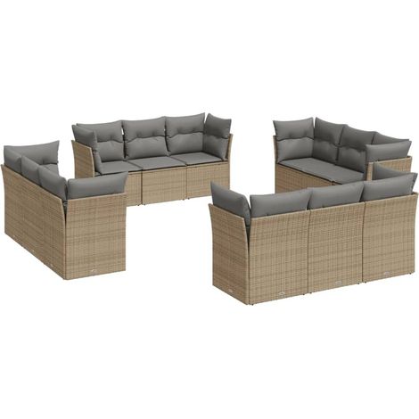 Maison Exclusive - Salon de jardin avec coussins 12 pcs beige résine tressée (1/3)