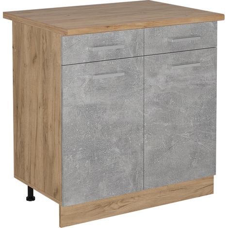 Mobiletto base per cucina R-Line, Calcestruzzo, 80 cm , PL Rovere, Vicco