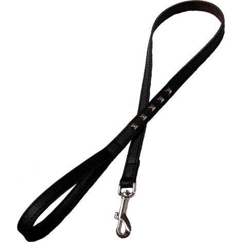 Noir - Laisse en cuir de couleur unie avec clous pour chiens (1/5)