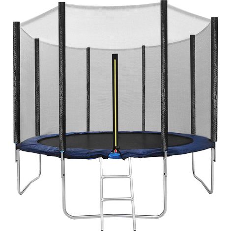 Trampolino Tappeto Jumper Elastico con Rete di Sicurezza, 8 Pali Imbottiti, Scaletta e Rivestimento sui Bordi, Ideale per Giardino, Diametro 305 cm (Colore Blue E Nero)
