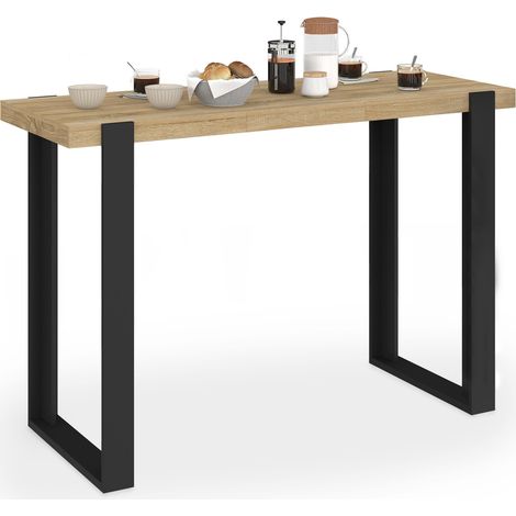 Table haute de bar extensible PHOENIX 2-4 personnes bois et noir 110 - 150 cm (1/5)