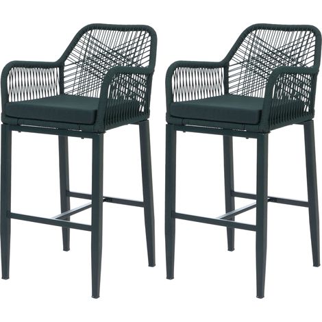 Lot de 2 tabourets de bar Rope HWC-P91, tabourets de bar, tabourets de comptoir, coussins d'assise d (1/5)