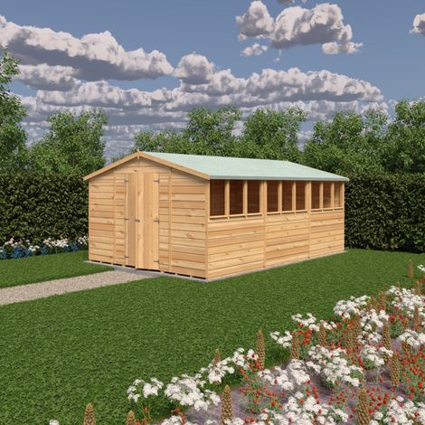 Overlap 10 x 15 Feet Dip Treated Apex Shed Double Door with Windows (1/4)