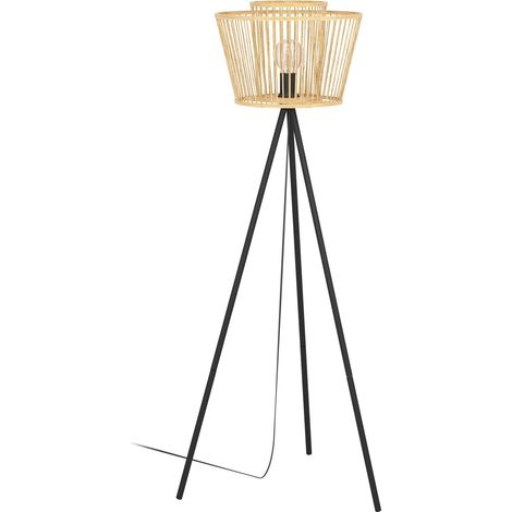 Lampadaire trépied, luminaire intérieur sur pied en bois (1/4)