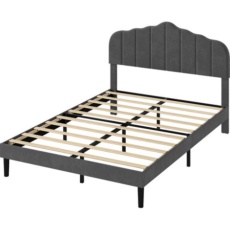 Levede Upholstered Bed Frame Small Double Linen Fabric Modern Platform Base Grey