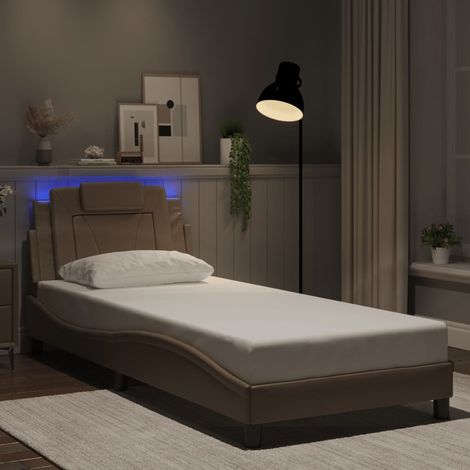 Cadre de lit avec LED et tête de lit en similicuir cappuccino 80 x 200 cm sans matelas - PANGIVO (1/5)