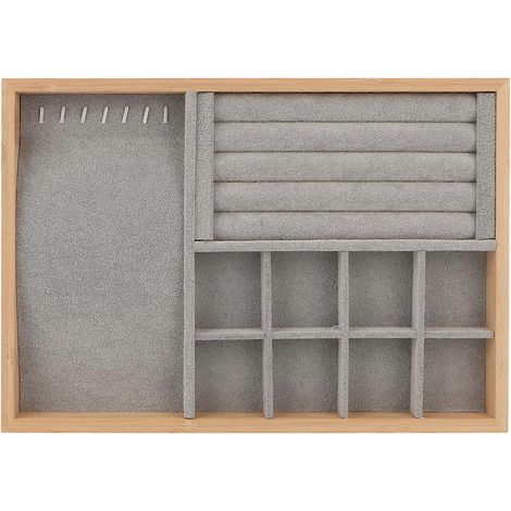 Plateau de présentation multifonctionnel triple usage pour tiroir à bijoux, bagues, boucles d'oreilles, bracelets et colliers (gris) (1/5)