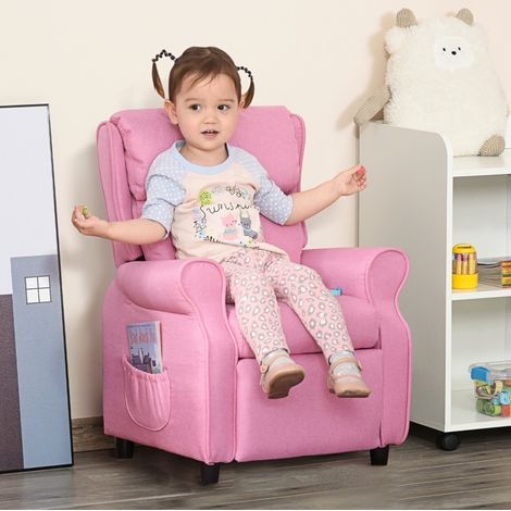Fauteuil enfant convertible rose en lin, dossier réglable OKMYHOME (1/5)