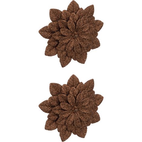 Déco de sapin Lot de 2 Fleurs marron pailleté - Feeric Christmas (1/2)