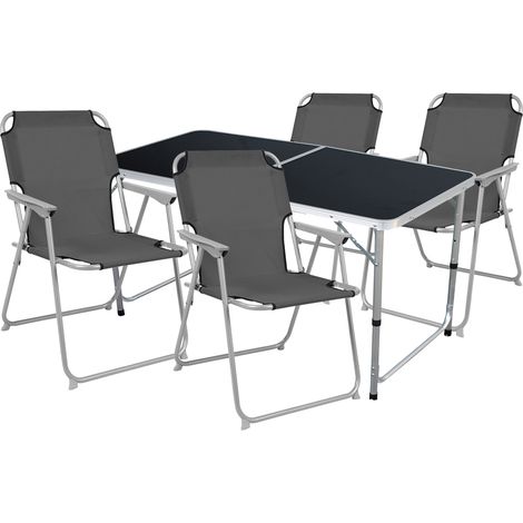 5-teiliges Campingmöbel Set anthrazit 120x60x58/70cm schwarz-MMC330872B+4xMPO2600-Grau (1/4)