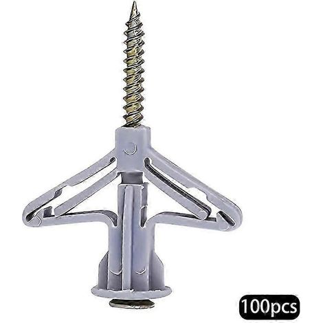 Chevilles d'expansion papillon pour cloisons creuses - Cheville en plastique pour plaques de plâtre avec vis en zinc, installation facile pour étagères, rideaux et fixations murales (100 pièces) (1/5)