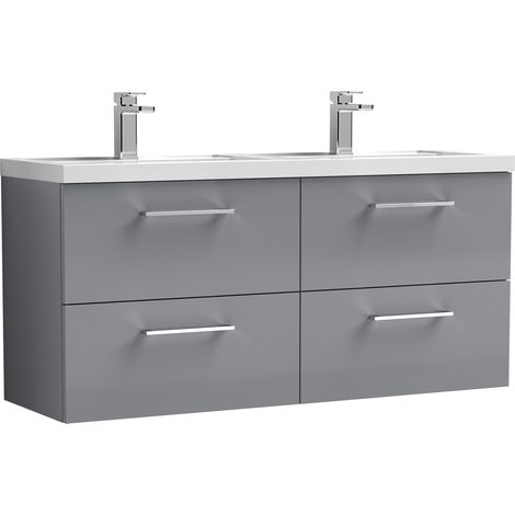 Nuie Arno Satin Grey 1200mm Wall Hung 4 Drawer Vanity Unit and Double Polymarble Basins - ARN2224C (1/3)