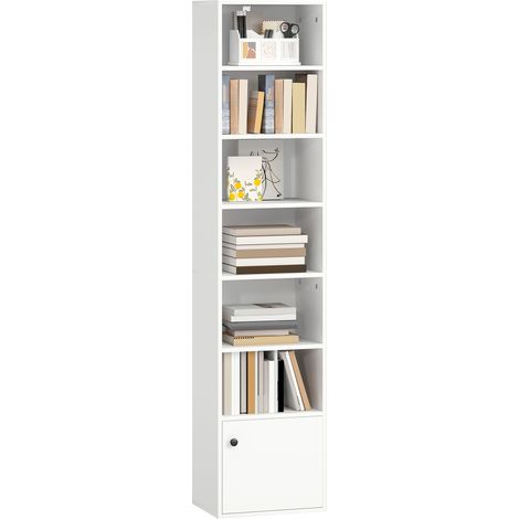 HOMCOM librería de 7 niveles, estantería para libros moderna con estantes ajustables y puerta, 40x30x180 cm, para salón, dormitorio, blanco