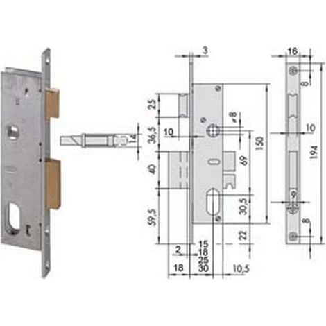 1PZ SERRATURA INFILARE MONTANTI CATENACCIO SCROCCO 2 MANDATE 44225 MM.30