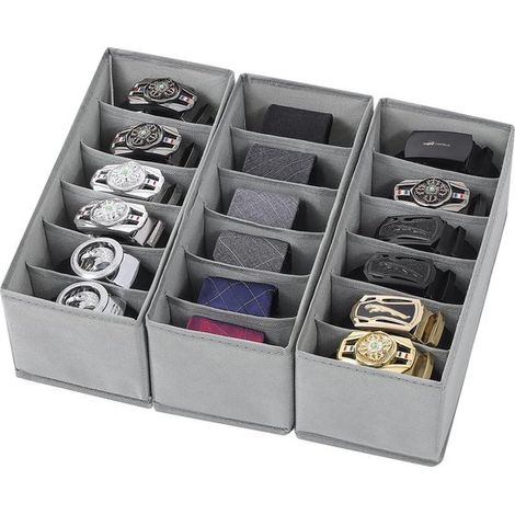 Organizzatore in tessuto a 3 pezzi per armadi e cassetti, organizer pieghevole per cassetti con 6 scomparti, porta cravatte, cravatte (1/5)