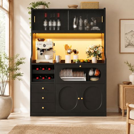Mueble de cocina alto 120 x 40 x 180 cm, LED RGB, puertas de cristal, 3 cajones OKMYHOME (1/5)