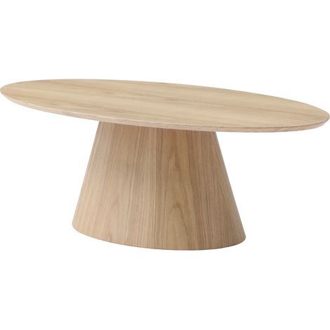 Vente-Unique – Table basse fixe ovale 120x60cm – Placage chêne naturel clair – Pied monobloc conique – Charge max 50kg – À monter soi-même