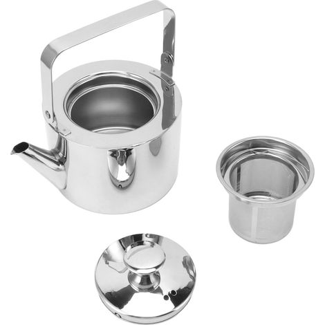 Bouilloire à thé en acier inoxydable avec passoire, théière sifflante en métal épais, poignée ergonomique pour toutes les cuisinières, petite, 1L