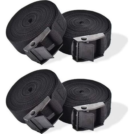 4 Sangles d'arrimage, 1m Sangle de Serrage, Sangle à cliquet, Sangle 25mm, Noir Sangle, avec verrou de Serrage, Sangle a cliquet, Sangle Moto remorque (1/5)
