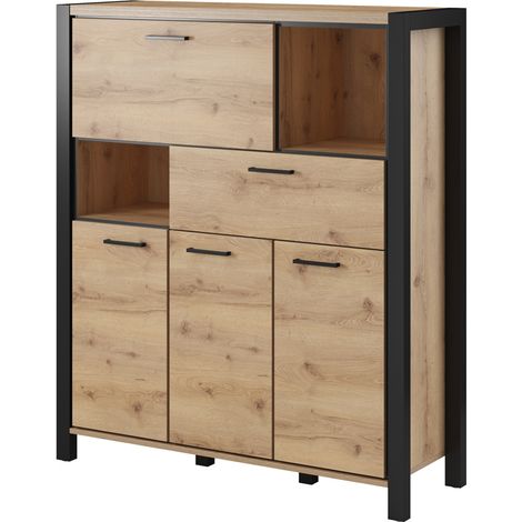 Wohnzimmer Highboard ACCRA-83 in Taurus Eiche Nb. mit LED Beleuchtung, B/H/T: ca. 1207140/41 cm (1/5)