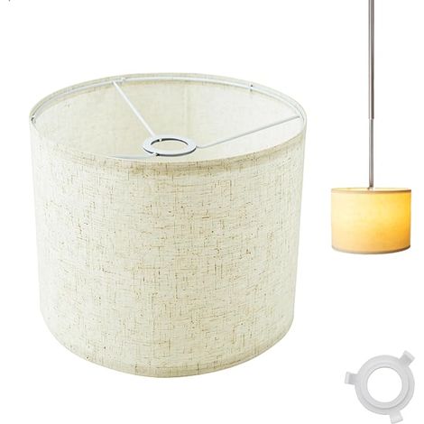 Lampshade Floor Lamp Bedside Hanging Floor Lamp, Removable Fabric Lampshade, E27 E14 for Office, Cafe, Bedroom, Bar, Living Room, Beige Shade H19 x Ø 26 cm (1/5)