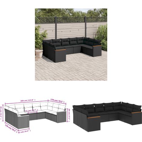 9-tlg. Garten-Sofagarnitur mit Kissen Schwarz Poly Rattan - Gartenmöbel - Rattan Möbel - Outdoor Sofa - Lounge Set - Esszimmergarnitur - Home & Living (1/3)