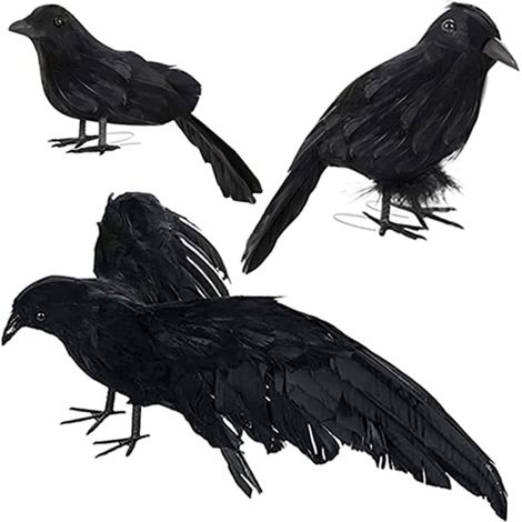 3pièces Corbeau Halloween Réplique Décorative Corbeau à Plumes Faux Ornement Créatif pour Maison Hantée (1/5)