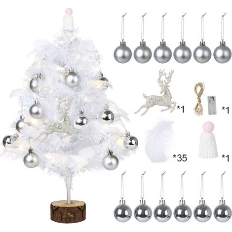 Sapin de Noël artificiel en plumes avec guirlande lumineuse, décoration de bureau pour Noël. (1/5)