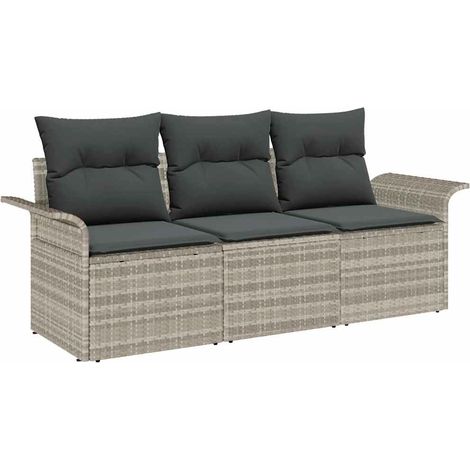 Maison Exclusive - Sofa Set mit Kissen 3 pcs Grau Poly-Rattan