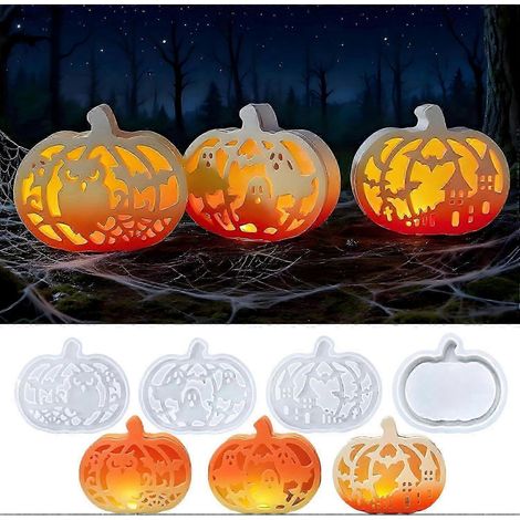 Moules en silicone pour citrouille d'Halloween (4 pièces), moule en silicone citrouille avec motif d'éléments d'Halloween, moules de moulage en silicone Halloween (1/4)
