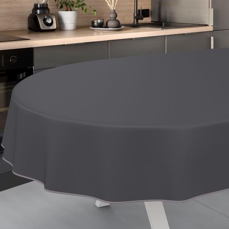 Nappe en Toile cirée Lavable, pour Table de Jardin, pour l'extérieur et l'intérieur, Ovale, avec Ourlet, Anthracite, 160 x 140 cm (1/5)