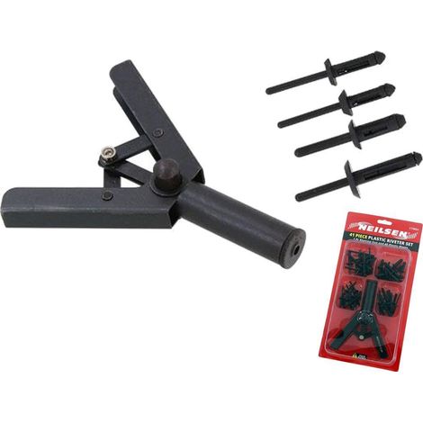 Neilsen Plastic Rivet Gun Garage Car Bodyshop Hand Riveter Tool 40 Rivets Set