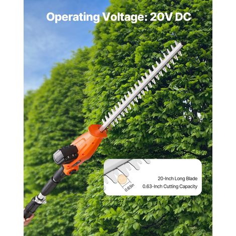 Taille-haie Électrique sans fil sur Perche Extensible 1,9-2,4 m 20 V Batterie 2 A, avec Lame 510 mm, 5 Angles Réglables 30°-150°, pour Entretien des Branches Hautes, Taillage Arbres de Jardin (1/5)