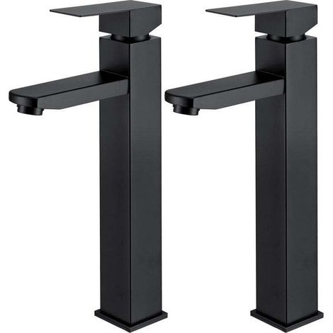 2x schwarze Waschtischarmatur, hohe Waschtischarmatur mit quadratischem Griff, abnehmbare Handarmatur, Warm- und Kaltwasserarmatur, Edelstahl (1/5)