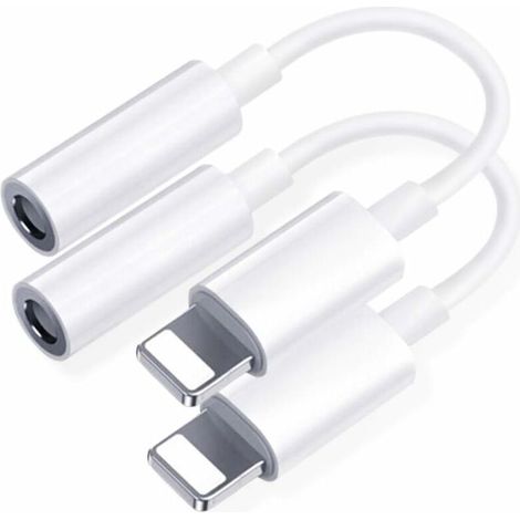 【2 Pack】 Adaptateur Casque pour iPhone 11,Aux Audio Connecteur Jack 3,5 mm Câble Adaptateur Casque Répartiteur pour Musique Compatible avec iPhone 7/7 Plus/8/8 Plus/X/XR/XS/XS Max/11/12 pour Tous iOS,