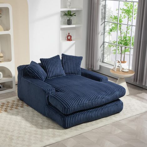 Modernes Cord-Schlafsofa mit 3 weichen Kissen, bequemes Bodensofa, 125 x 155 x 63 cm, Blau