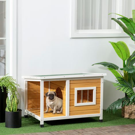 Cuccia per cane con veranda, tetto apribile, finestra, piedini regolabili, arancione DESVIAE (1/5)