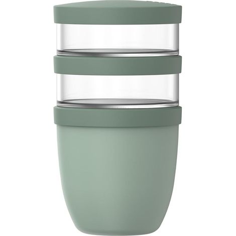 Pot à Déjeuner XL Ellipse - Pot à Yaourt et Muesli - Espace pour les Snacks et Garnitures - Convient au Congélateur, au Micro-ondes et au Lave-vaisselle - 500 + 200 + 200 ml - Nordic sage (1/5)