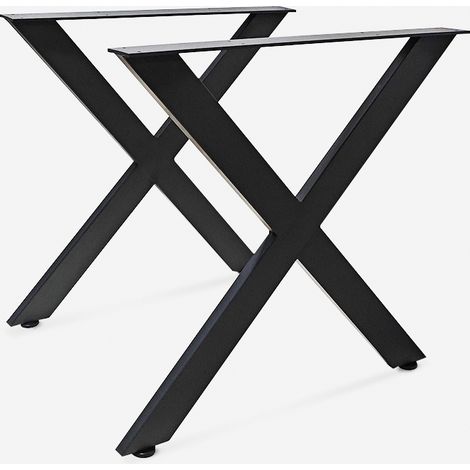 Set 2 gambe da tavolo dal design incrociato in metallo nero 75x71cm Nible