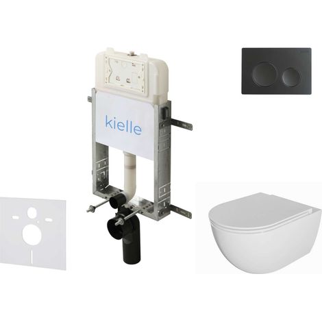 kielle Genesis New - Conjunto de instalación empotrada a la pared, inodoro Oudee Rimless, asiento softclose y botón Gemini New IV, negro mate 30528SZ03 (1/5)